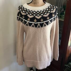 Anne Taylor Cream & Beige Icelandic Fair Isle Sweater Size MP Chunky Coastalchic